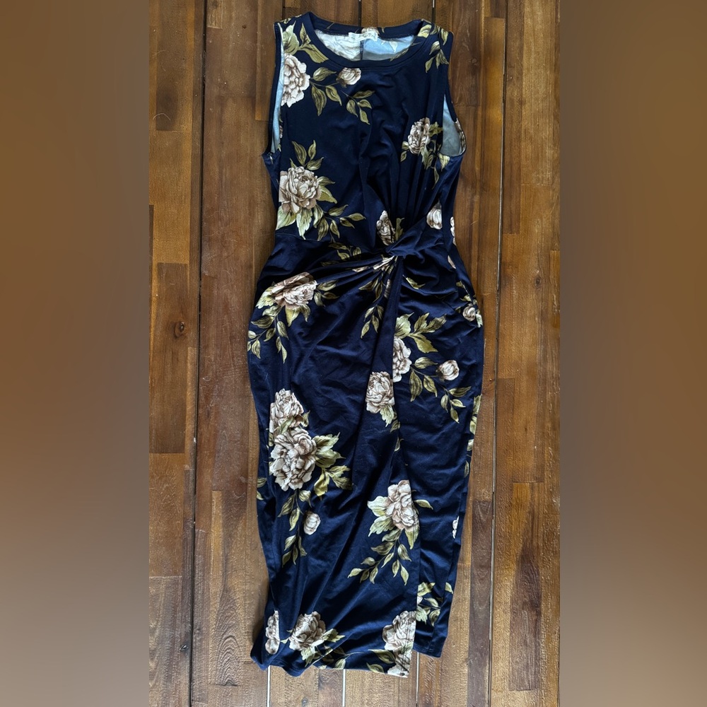 Nine Britton sleeveless Navy Floral  wrap style Dress